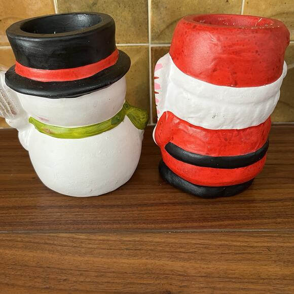 Santa Claus and Snowman Ceramic Candle Holders Christmas - Picture 4 of 9